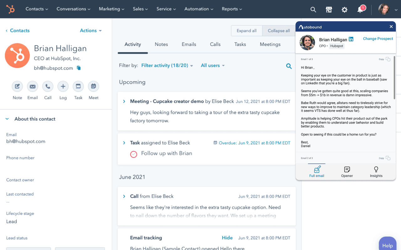 Autobound Chrome Extension inside HubSpot