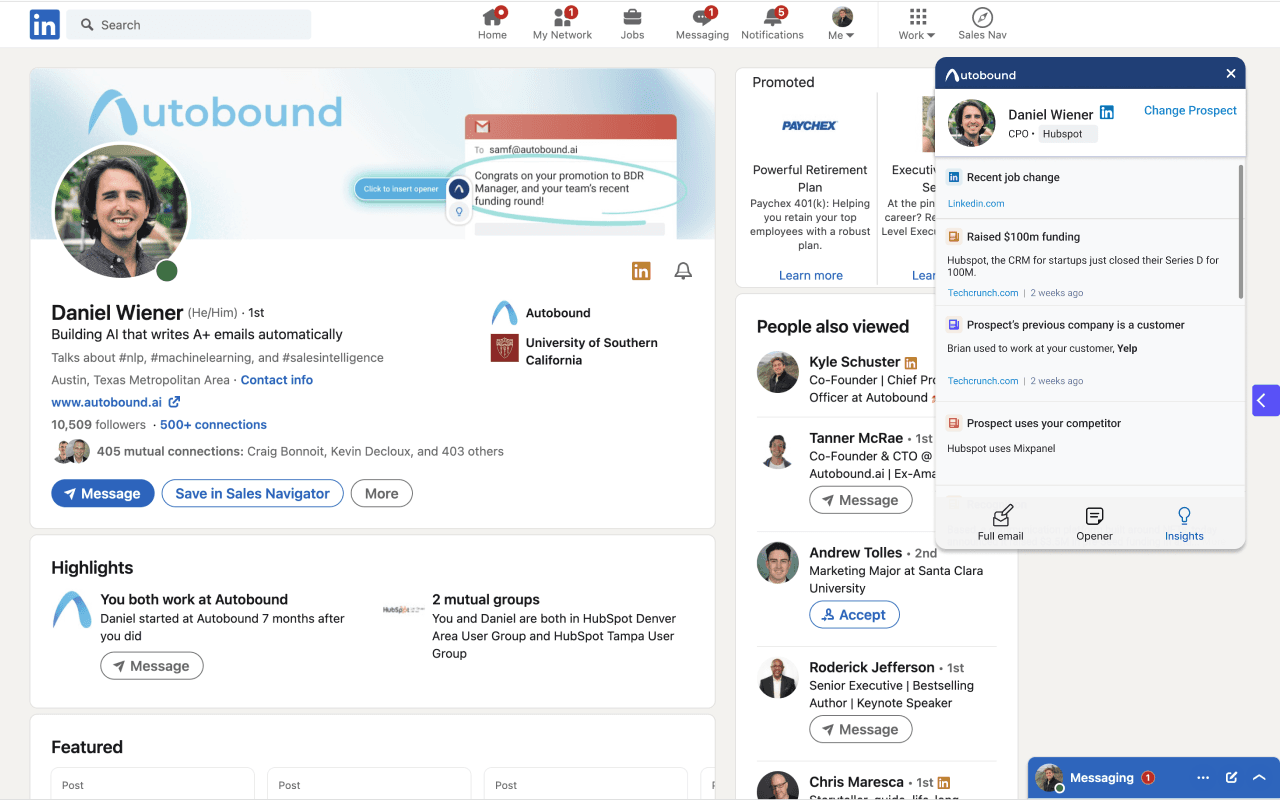Autobound Chrome Extension on LinkedIn