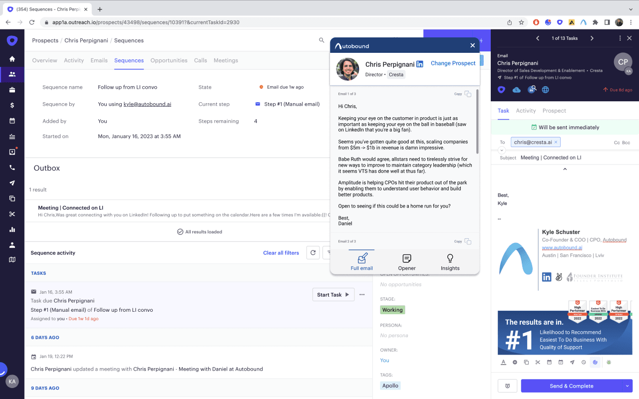 Autobound Chrome Extension inside Outreach