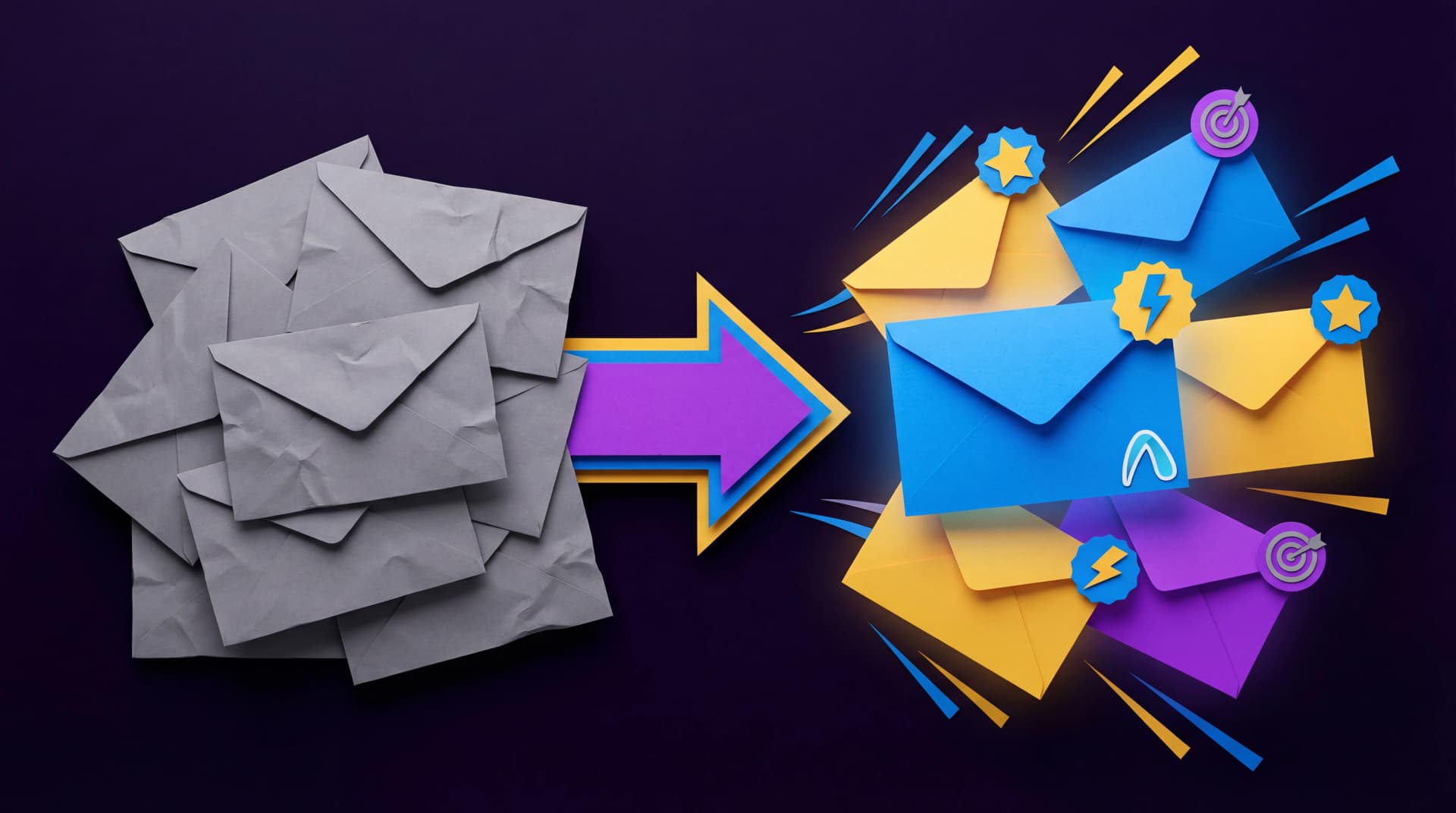 Paper illustration contrasting generic spam emails with personalized outreach