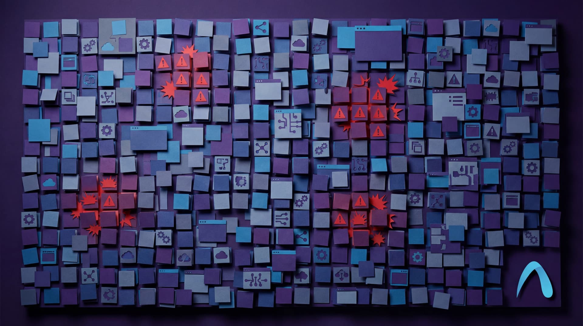 Paper illustration of an overwhelmingly complex tech stack landscape