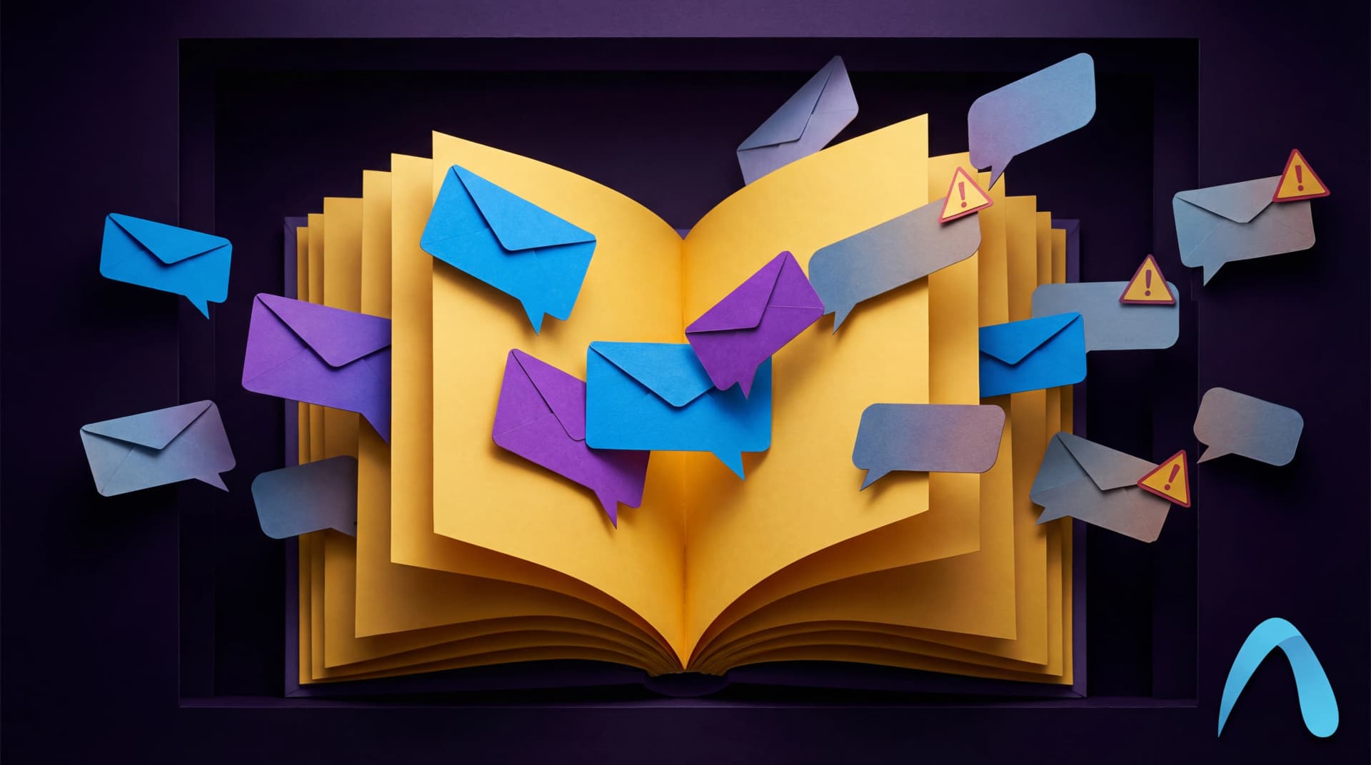 Paper illustration of brand messaging drift with warning indicators