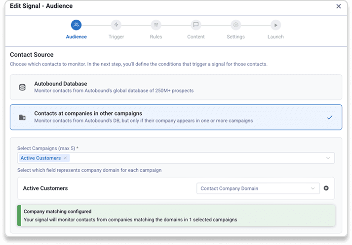Autobound signal targeting contacts from another campaign