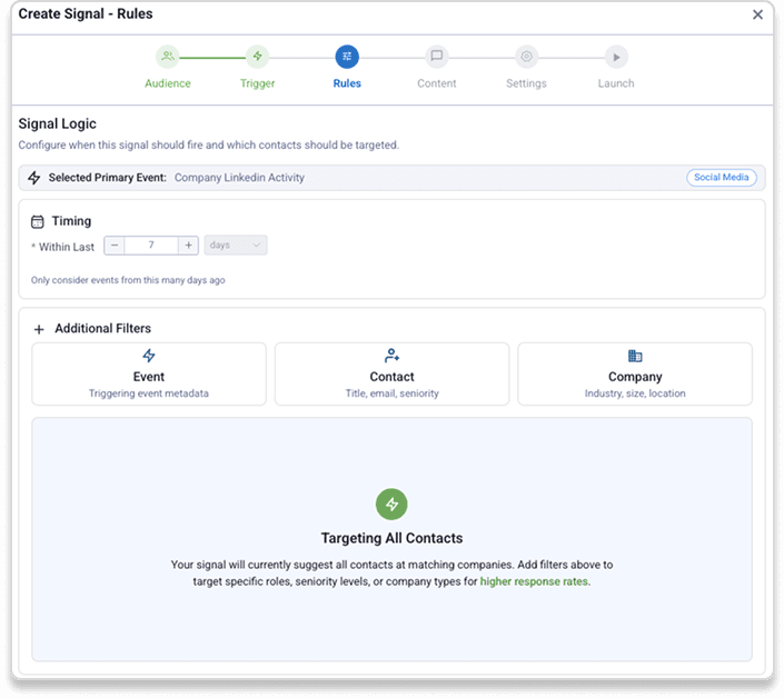 Autobound simplified signal builder with event selection and filters