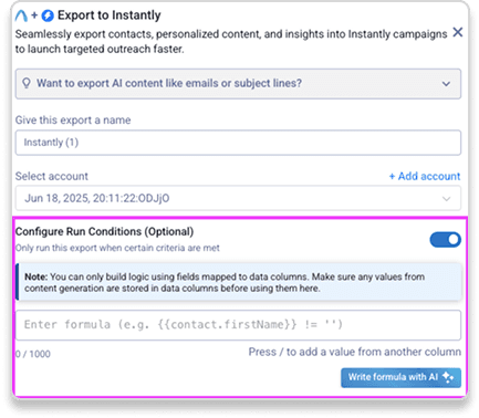 Autobound advanced export controls with conditional logic settings