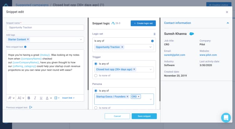 Autobound if-this-say-that logic builder for customizing sales messaging rules