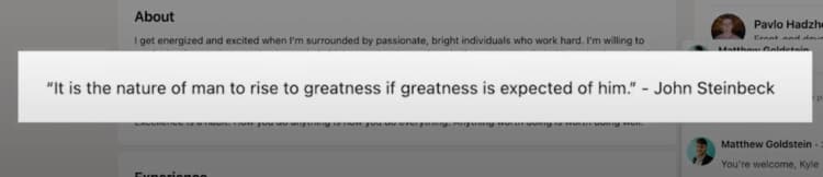 Autobound personalized email using a John Steinbeck quote from prospect LinkedIn