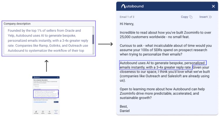 Autobound settings page for editing company description