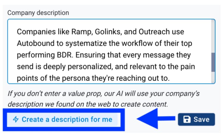 Autobound AI-generated company description options