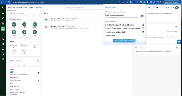 Autobound extension toggle to enable or disable injection in sales tools