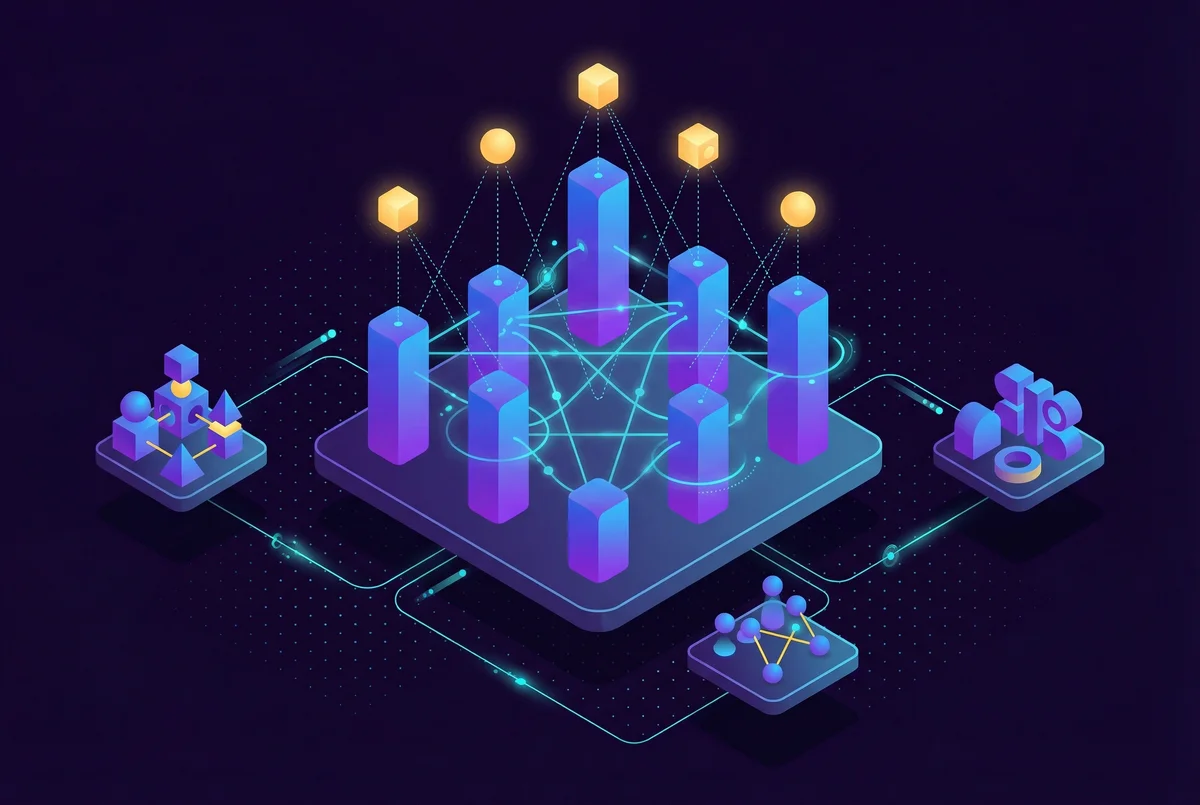 Isometric visualization of an intent data provider evaluation framework with five scoring dimensions